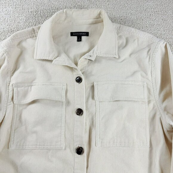 Banana Republic Corduroy Button Up Shirt Jacket Shacket Cream Women’s Size Small - Picture 2 of 7